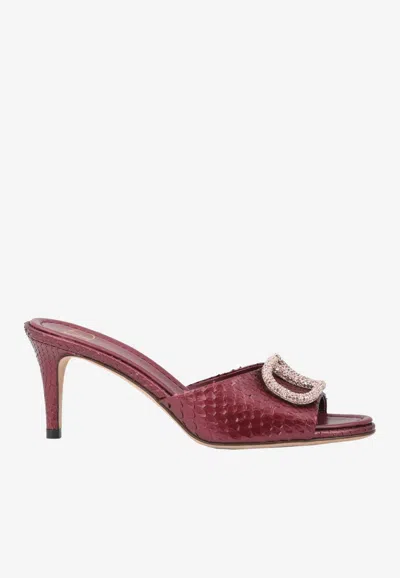 Valentino Vlogo 70 Crystal Buckle Mules In Elaphe Leather In Purple