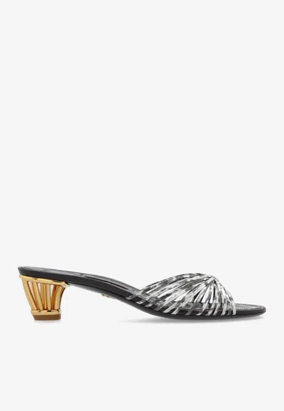 Shop Ferragamo Aryana 40 Cage Heel Mules In Gray
