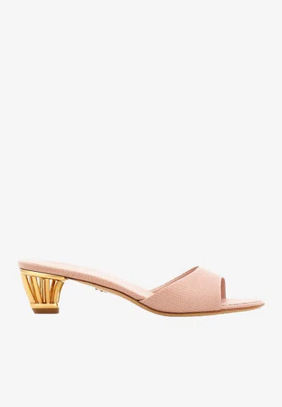 Ferragamo Arya 40 Cage-heel Mules In Lizard Print Leather In Pink