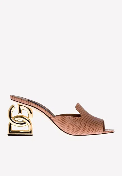 Dolce & Gabbana Keira 105 Dg Mules In Animal Print Calf Leather In Beige