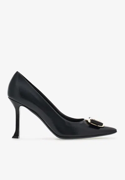 Ferragamo Zelma 85 New Vara Plate Pumps In Black