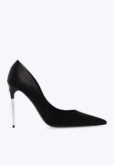 Shop Dolce & Gabbana Lollo 105 Pointed Satin Pumps In Black