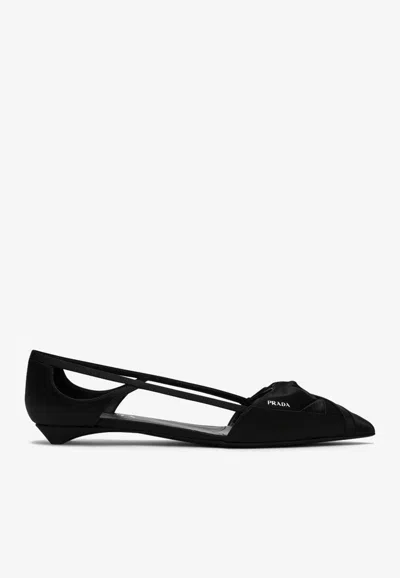 Prada Brushed Leather Cut-out Ballerinas Shoes In Black