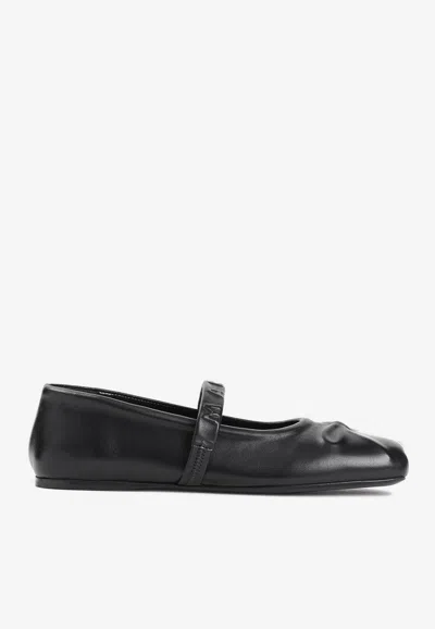 Marni Black Ballerinas With Embossed Bow Detail On The Front In Leather Woman In Black