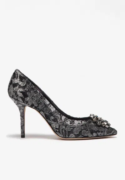 Dolce & Gabbana Bellucci 90 Taormina Lace Pumps With Crystal Detail In Gray
