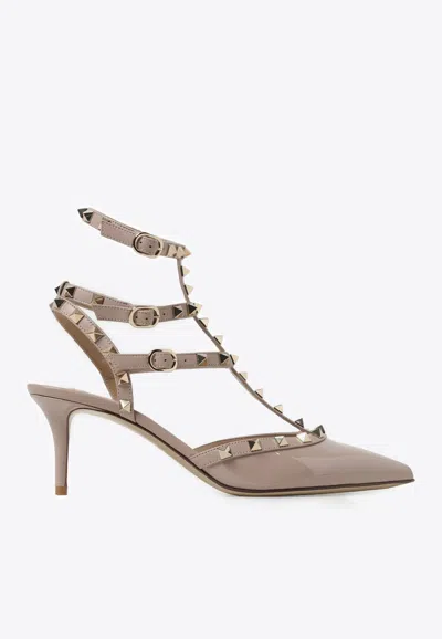 Valentino Rockstud Patent Leather Slingback Pumps In Pink
