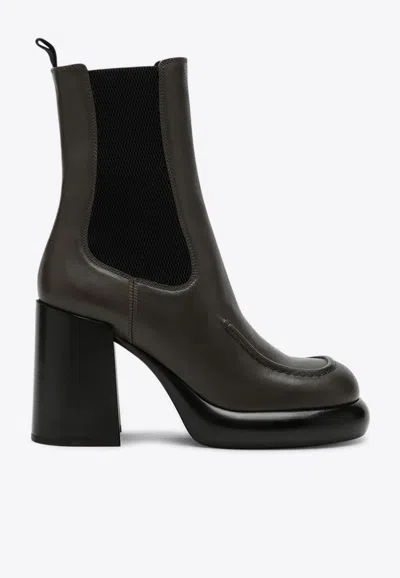 Burberry Chelsea Wedge Boot In Dark Green Leather In Brown