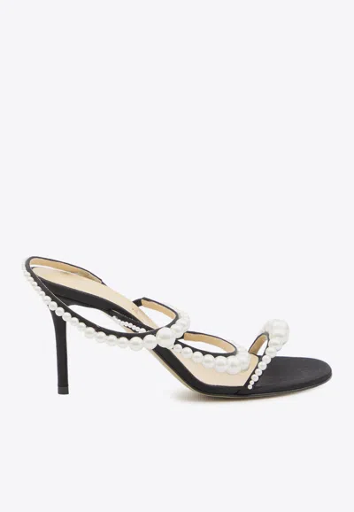 Mach&mach Satin Pearl Sandals Round Toe In Black