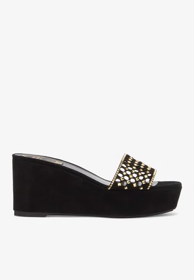 René Caovilla Ginger 75 Wedge Mules In Black