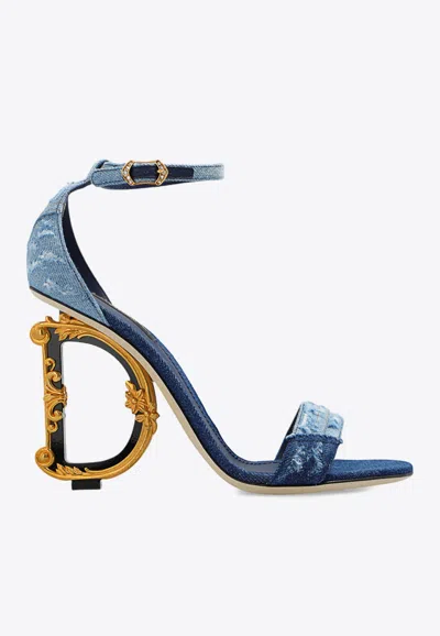 Dolce & Gabbana Patchwork Denim Sandals With Baroque Dg Heel In Denim