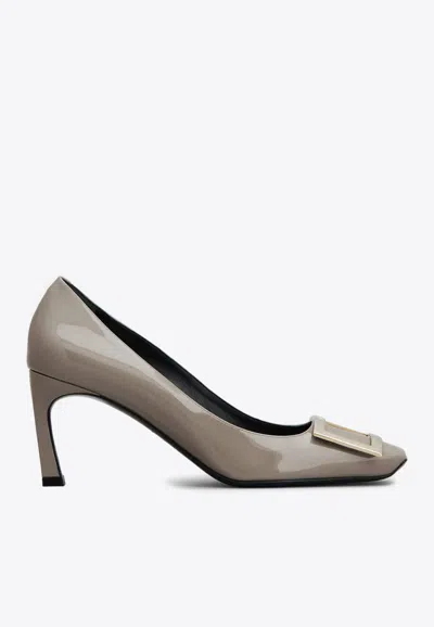 Roger Vivier Trompette 70 Metal Buckle Pumps In Patent Leather In Beige