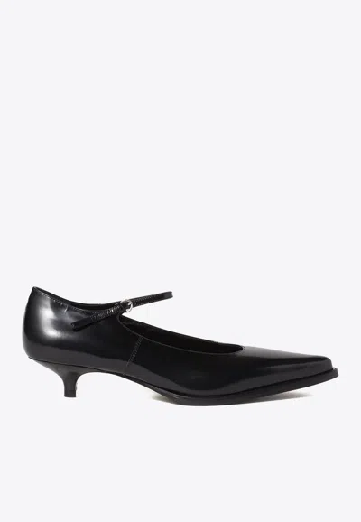Miu Miu 35 Mary-jane Pumps In Brushed Leather In Black