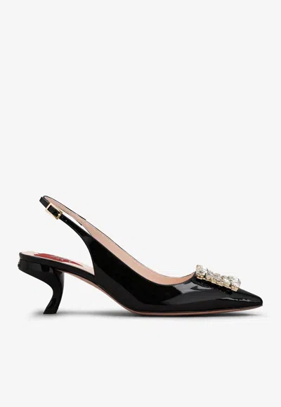 Roger Vivier Virgule 55 Slingback Pumps In Patent Leather In Black