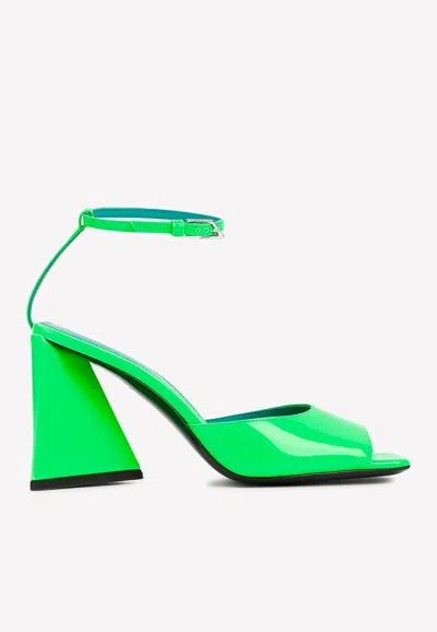 Attico Fluorescent Pink Slingback With Pyramid Heel And Square Toe In Green