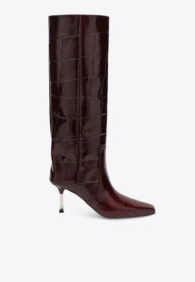 Paris Texas Bettina 55 Crocodile-effect Leather Knee-high Boots In Bordeaux