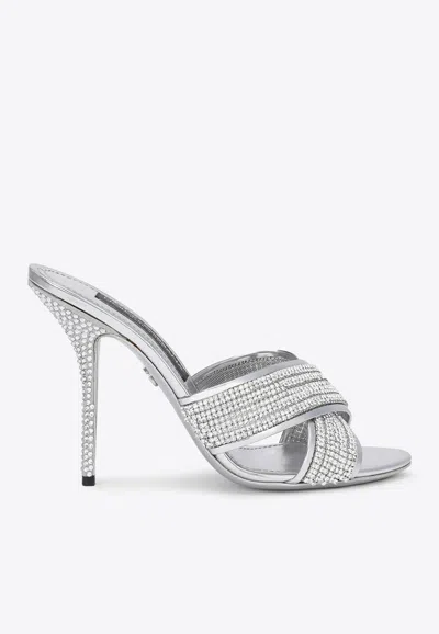 Dolce & Gabbana Keira Crystal-embellished Leather Mules In Silver