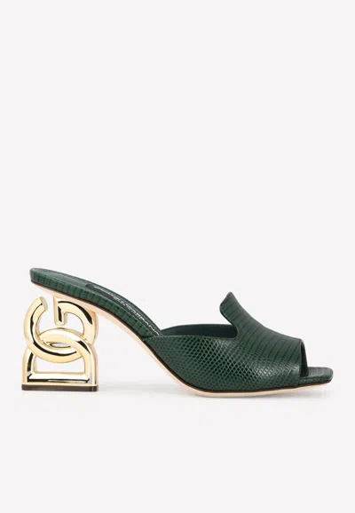 Dolce & Gabbana Keira 75 Dg Mules In Animal Print Calf Leather In Green