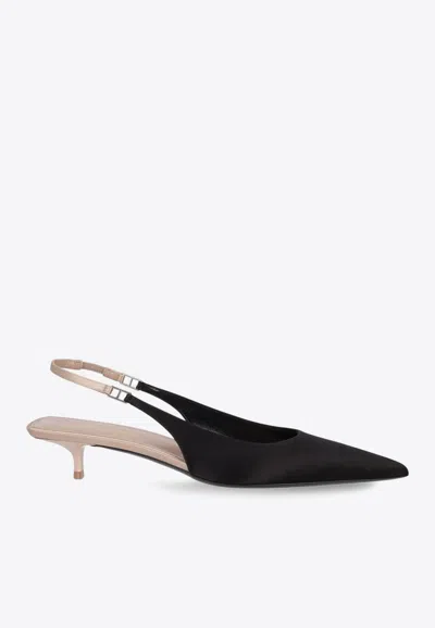 Saint Laurent Cherish 30 Slingback Satin Pumps In Black