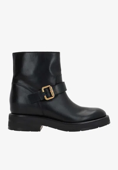 Chloé Leather Coddington Biker Booties In Black