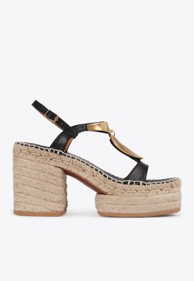 Chloé Pema Espadrille Sandal Gold Size 2 100% Bovine Leather In Black