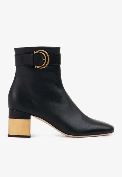 Chloé 'alize' Black Ankle Boots With C Buckle In Black