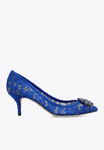 Dolce & Gabbana Lace Rainbow Pumps With Brooch Detailing In Blue