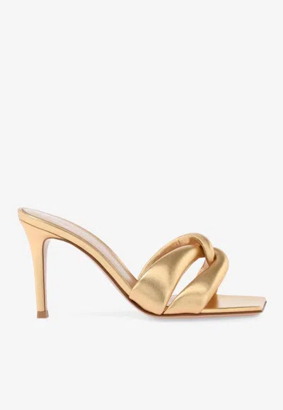Gianvito Rossi Love Knot Metallic Square Toe Mules In Gold