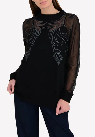 Francesco Scognamilio Starry Night Sheer Sweatshirt In Black