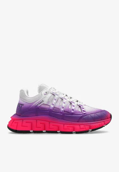 Versace Trigreca Low Top Lace Up Leather Faded Sneaker In Multicolor