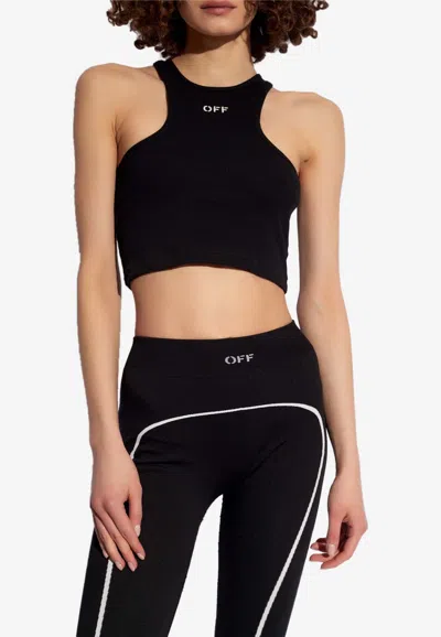 Off-white Logo-print Cropped Tank Top In Black