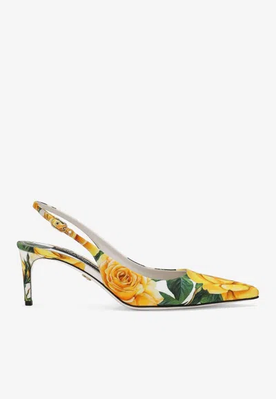 Dolce & Gabbana Floral-print Leather Slingback Pumps In Multicolor