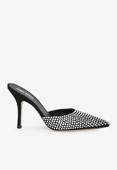Paris Texas 100mm Hollywood Embellished Leather Mules In Black