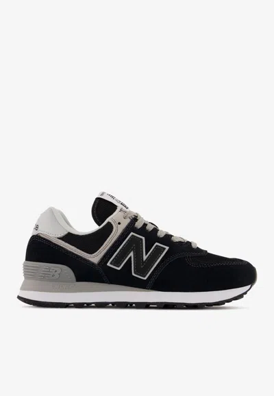 New Balance 574 Leather-trimmed Suede And Mesh Sneakers In Black