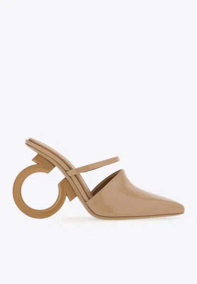 Ferragamo Elina 75mm Leather Mules In Beige