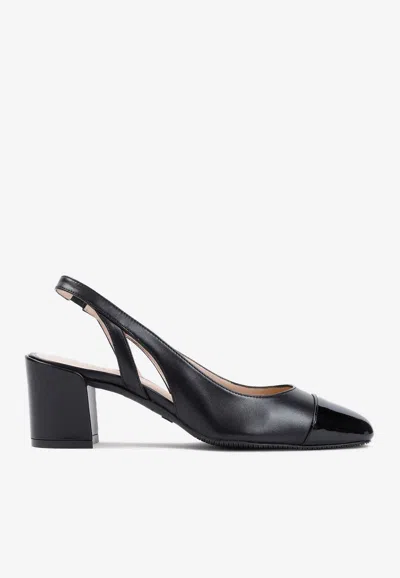 Stuart Weitzman 'sleek' Black Slingback Pumps With Block Heel In Black