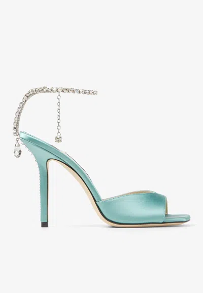 Jimmy Choo Saeda 100 Crystal-embellished Satin Sandals In Green
