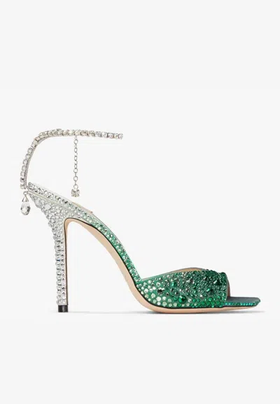Jimmy Choo Women's Saeda 100 Sandals With Degradé Crystals In Green