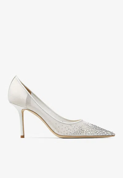 Shop Jimmy Choo Love 85 Crystal-embellished Mesh Pumps In White