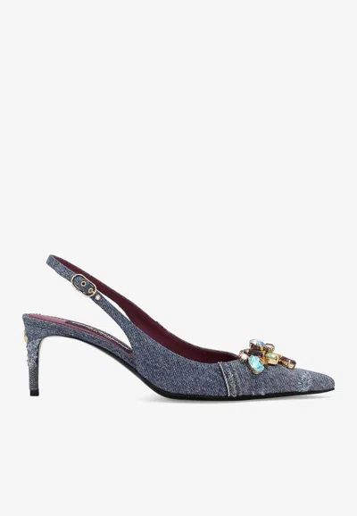 Dolce & Gabbana 60 Crystal-embellished Patchwork Denim Pumps In Denim