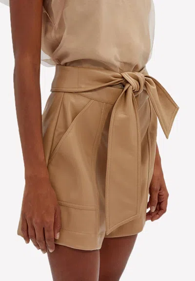 Simkhai Mari Tie-waist Leather Shorts In Beige