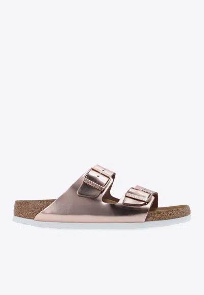 Birkenstock Arizona Bs Leather Slides In Gold