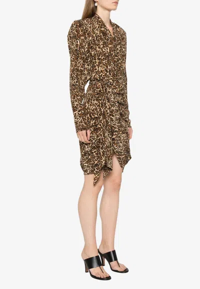 Isabel Marant Cleora Asymmetric Belted Leopard-print Stretch-silk Dress In Brown