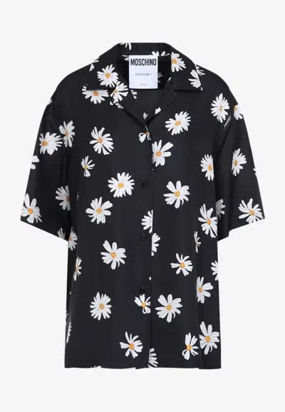 Moschino Floral Print Silk Shirt In Black