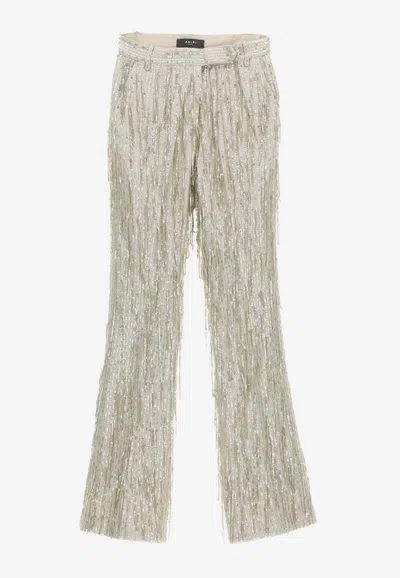 Amiri Flare Sequin Embellished Pant In Silver