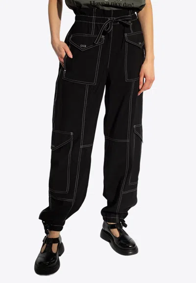 Ganni Straight Leg Cargo Pants In Black