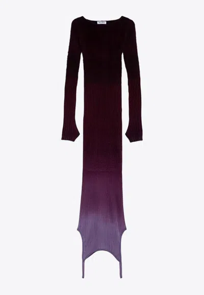 Attico Elegant Ribbed Crew Neck Dress In Purple And Burgundy In Purple