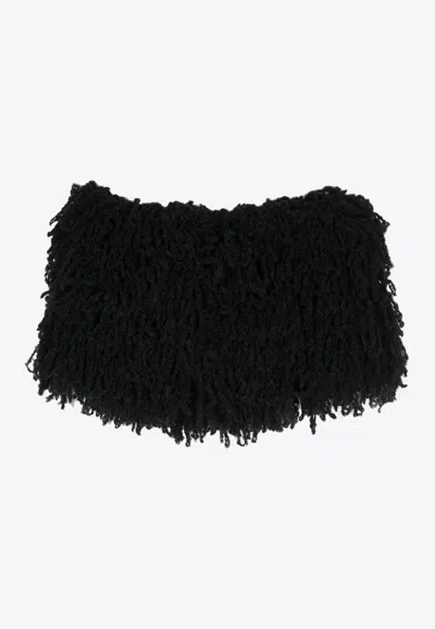 Attico Fringed Wool Pullover Scarf Cape In Black