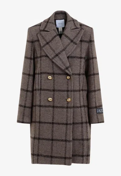 Patou Grey Checkerboard Wool Soft Tailored Coat In Gray