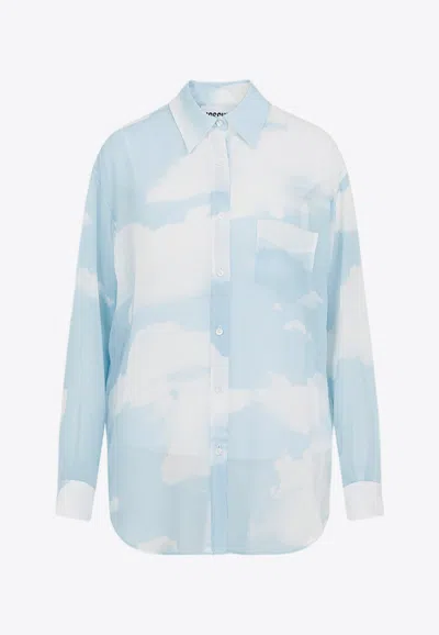 Moschino Blue Silk Long-sleeved Shirt In Blue