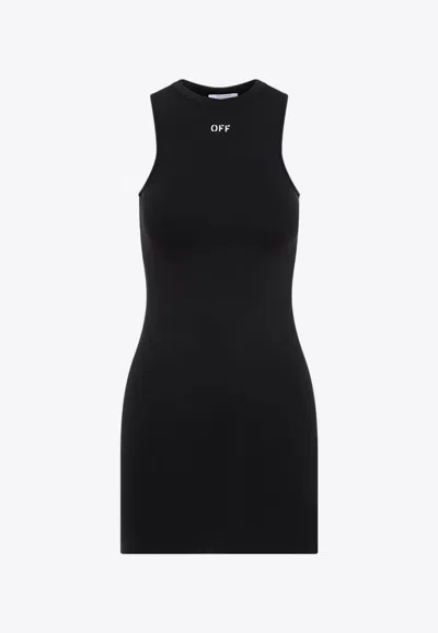 Off-white Sleek Rowing Logo-print Mini Dress In Black